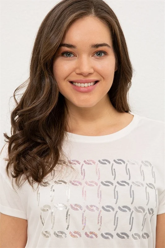 Футболка из модала с принтом из пайеток - G082SZ0110DEMBER Футболка жен. (VR013, 2XS)
