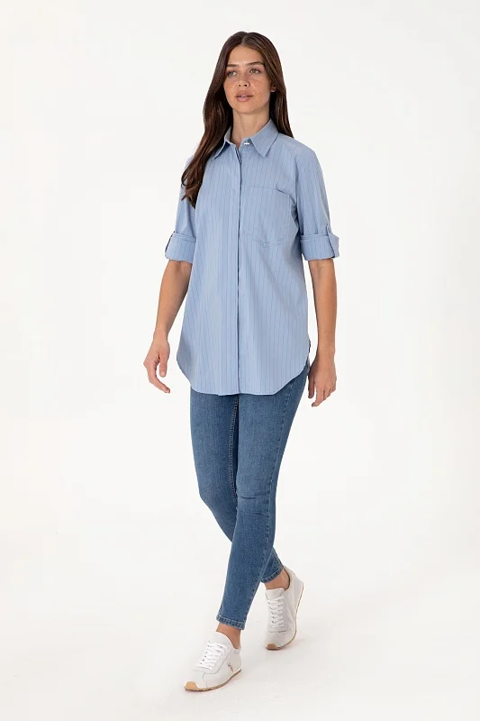 Рубашка из смесового хлопка в полоску удлиненная - G082SZ0040LIPPE Сорочка жен. (VR036, 40)