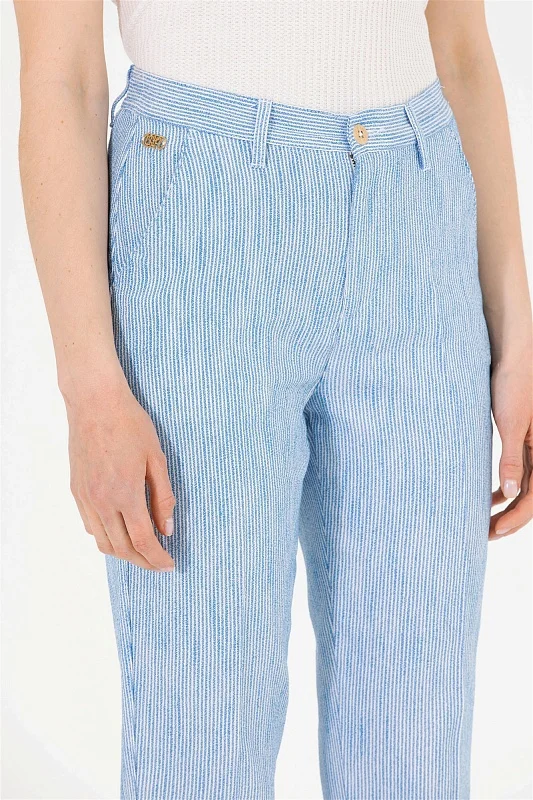 Брюки в полоску с добавлением льна - G082SZ0780RAMUS Брюки жен. (VR045, 34)
