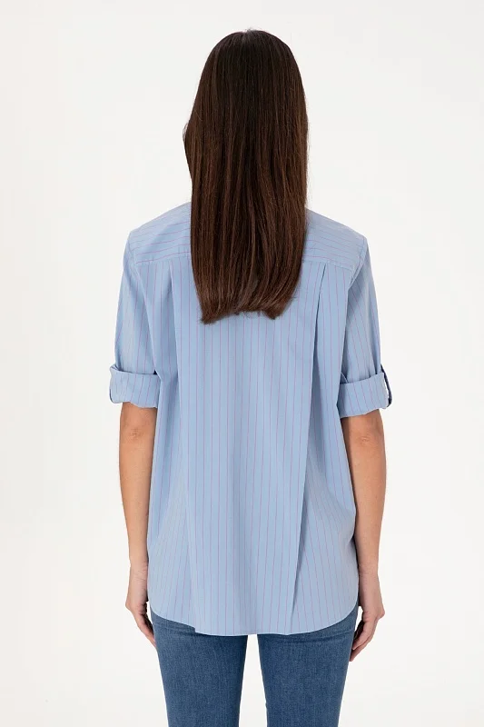 Рубашка из смесового хлопка в полоску удлиненная - G082SZ0040LIPPE Сорочка жен. (VR036, 40)