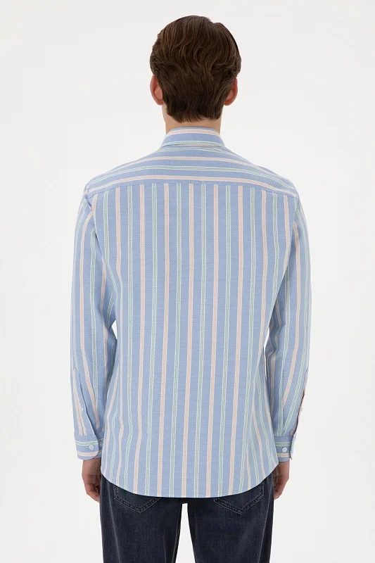 Рубашка из хлопка в полоску приталенная - G081SZ0040MAYSILA Сорочка муж. (VR028, XL)
