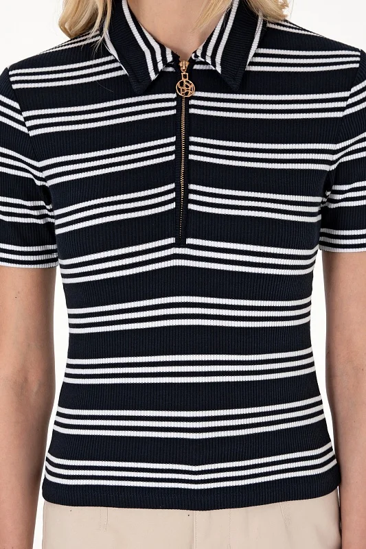 Футболка-поло трикотажная в полоску - G082SZ0110SEPO Футболка жен. (VR033, XL)