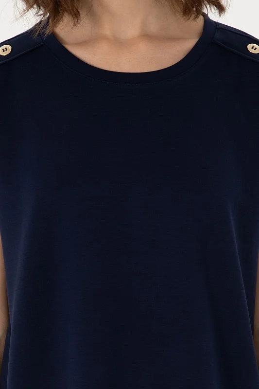 Футболка с модалом свободного кроя с декоративными пуговицами - G082SZ0110SAPER Футболка жен. (VR033, 2XS)