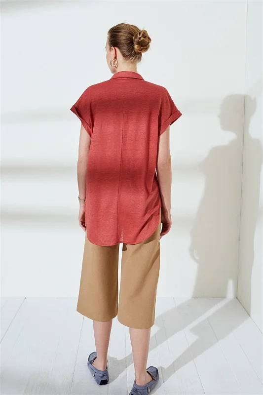 Блузка из льна свободная - G082SZ0110DERSU Футболка жен. (VR039, 2XS)