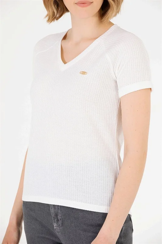 Футболка из смесовой вискозы с V-образным вырезом - G082SZ0110MASHA Футболка жен. (VR019, 2XS)