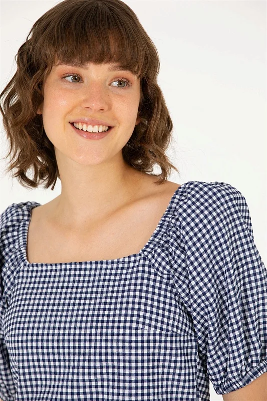 Топ в клетку с объемными рукавами - G082SZ0040RC-JOLEY Сорочка жен. (VR033, 42)