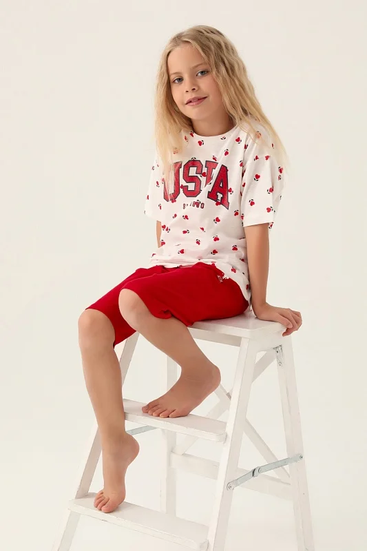 Футболка и бермуды для девочек - G084SZ0HF0US1831 Костюм дом. жен. детс. (VR030, 6_7)