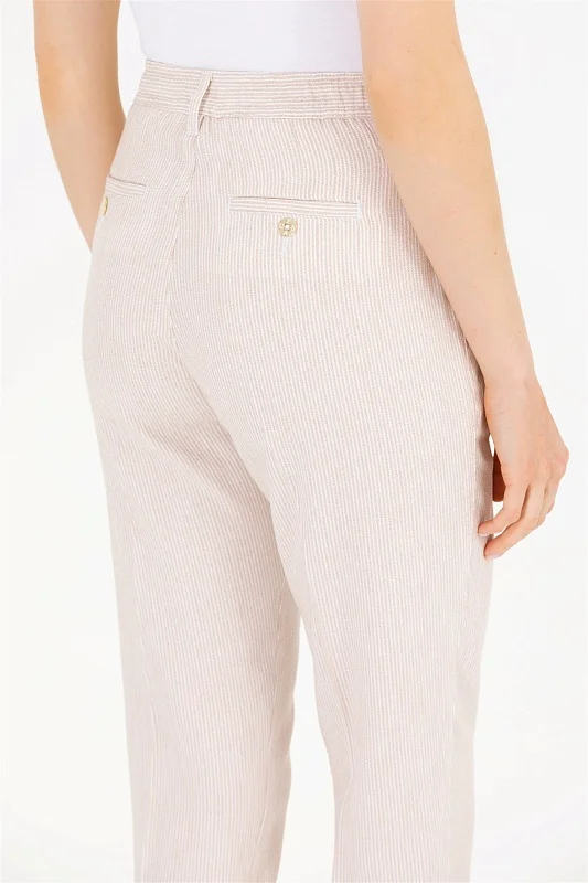 Брюки в полоску с добавлением льна - G082SZ0780RAMUS Брюки жен. (VR085, 32)