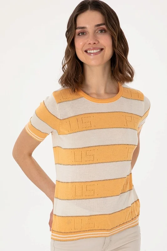 Футболка из смесовой вискозы ажурной в полоску - G082SZ0TK0YEON Кофта жен. (VR202, XS)