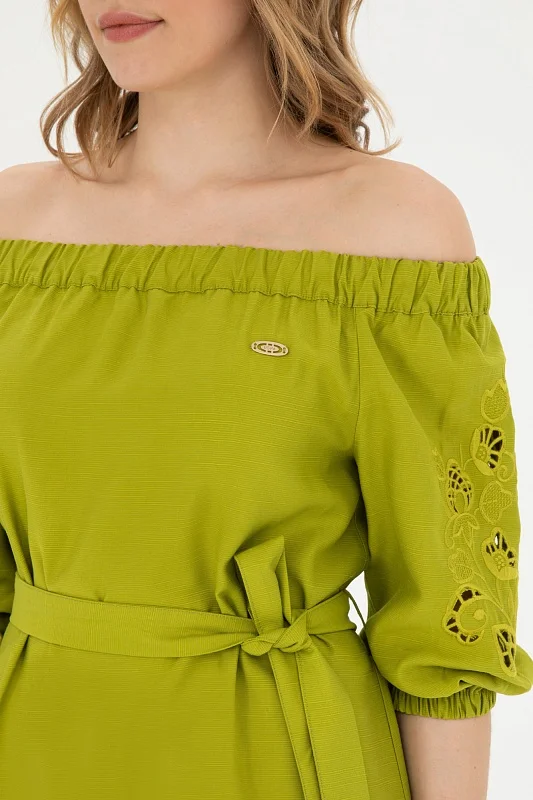 Платье миди из лиоцелла  вискозой с открытыми плечами - G082SZ0320SOVA Платье жен. (VR087, 36)