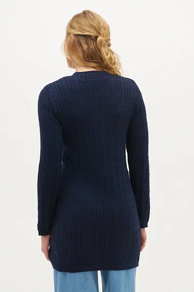 Кардиган на пуговицах из хлопка с узором косичка удлиненный - G082SZ0TH0SH0124K Кардиган жен. (VR033, 2XS)