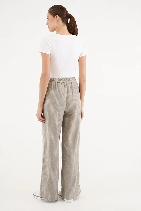 Брюки широкие с добавлением льна на кулиске - G082SZ0780FERIS Брюки жен. (VR183, 34)