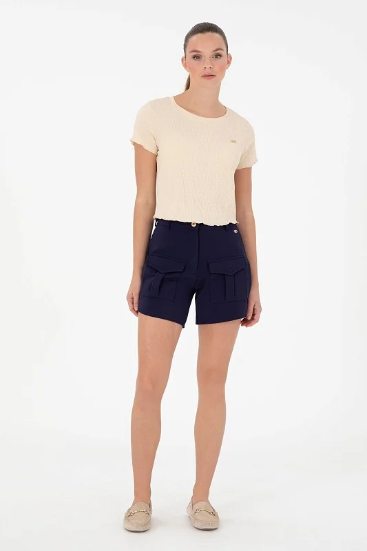 Футболка укороченная из жатой ткани - G082SZ0110PETU Футболка жен. (VR090, XS)