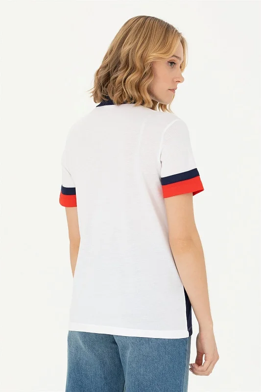 Футболка-поло из смеси хлопка и модала с контрастными деталями - G082SZ0110MAYE-T Футболка жен. (VR013, XS)