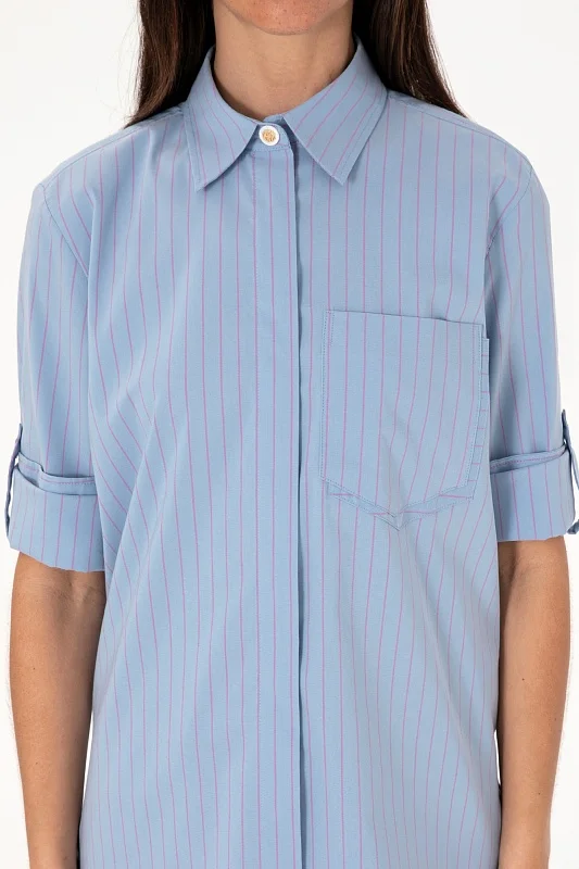 Рубашка из смесового хлопка в полоску удлиненная - G082SZ0040LIPPE Сорочка жен. (VR036, 40)