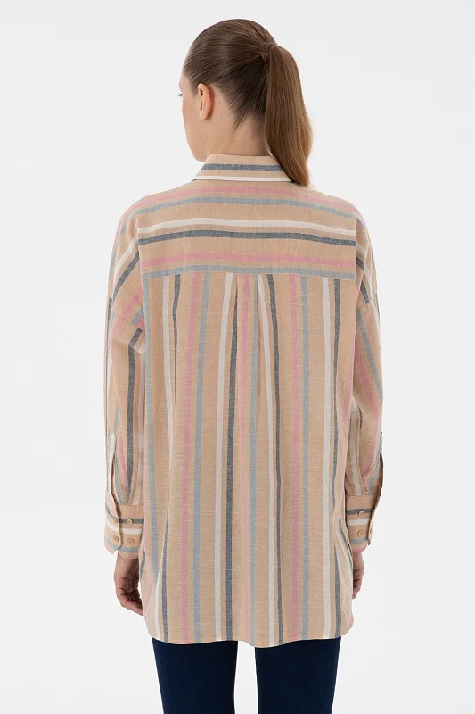 Рубашка из хлопка с добавлением льна оверсайз - G082SZ0040FOLAS Сорочка жен. (VR202, 40)