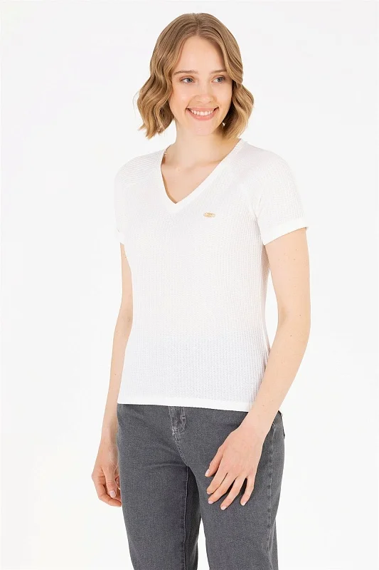 Футболка из смесовой вискозы с V-образным вырезом - G082SZ0110MASHA Футболка жен. (VR019, 2XS)