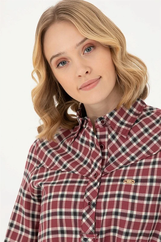Рубашка из хлопка в клетку с поясом удлиненная - G082SZ0040KERMEKINA-T Сорочка жен. (VR014, 36)
