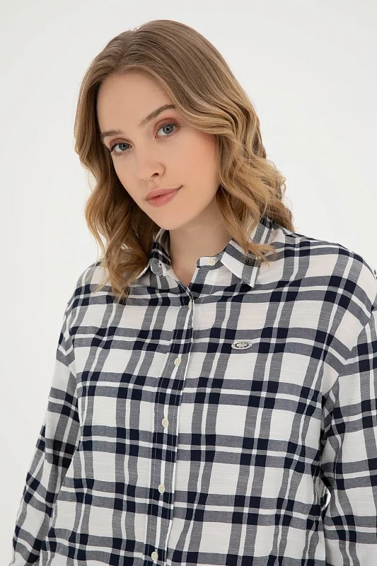 Рубашка из смесовой вискозы в клетку укороченная - G082SZ0040ALEXIS Сорочка жен. (VR033, 36)