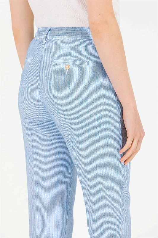 Брюки в полоску с добавлением льна - G082SZ0780RAMUS Брюки жен. (VR045, 34)