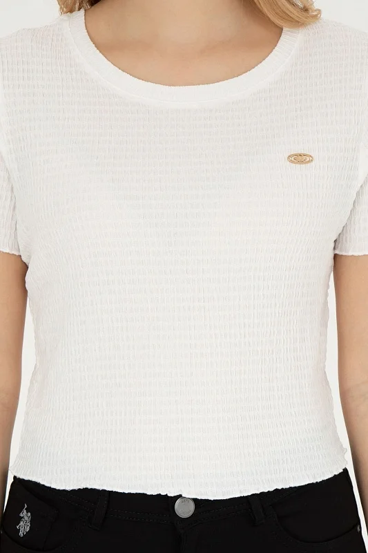 Футболка укороченная из жатой ткани - G082SZ0110PETU Футболка жен. (VR013, XL)