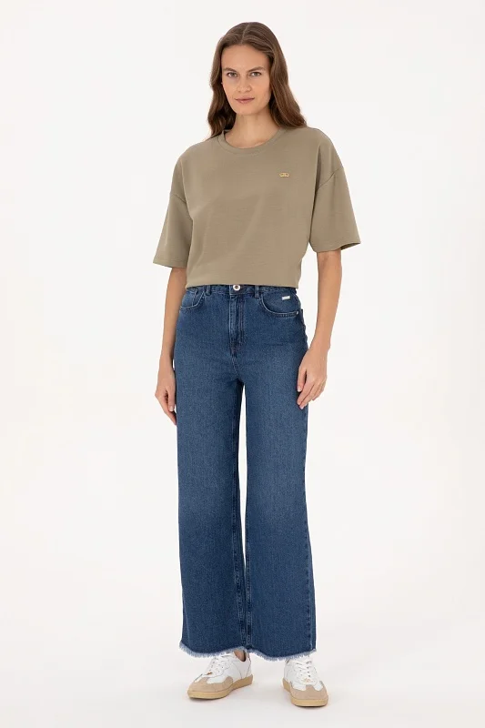 Джинсы широкие с бахромой по низу - G082SZ0800LOOSE25K Джинсы жен. (DN0022, 32)