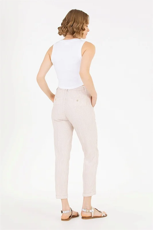 Брюки в полоску с добавлением льна - G082SZ0780RAMUS Брюки жен. (VR085, 32)