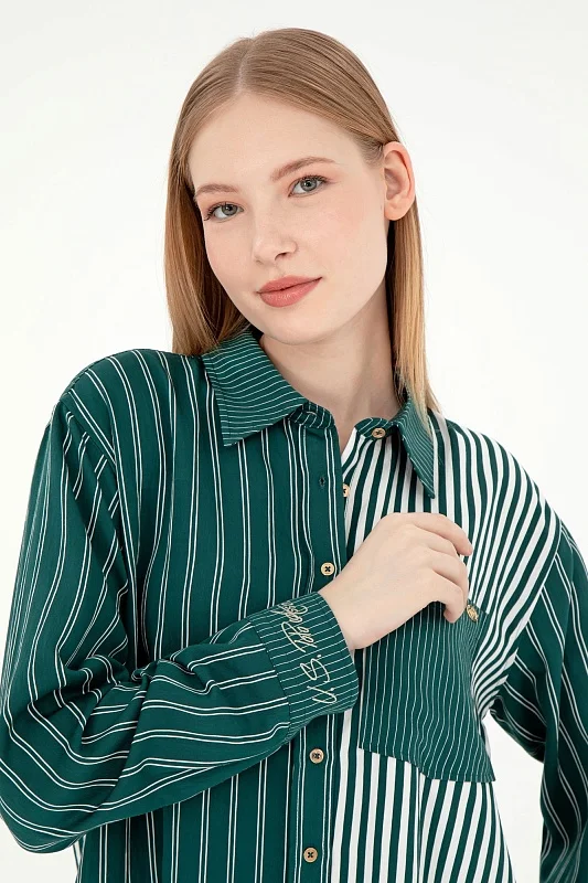 Рубашка с вискозой в полоску свободная - G082SZ0040KEDIE_R Сорочка жен. (VR079, 38)