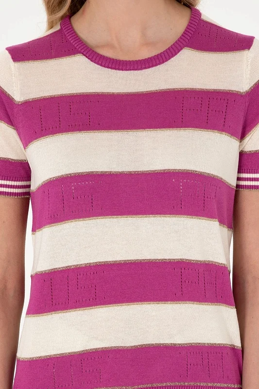 Футболка из смесовой вискозы ажурной в полоску - G082SZ0TK0YEON Кофта жен. (VR041, XS)