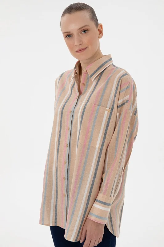 Рубашка из хлопка с добавлением льна оверсайз - G082SZ0040FOLAS Сорочка жен. (VR202, 40)