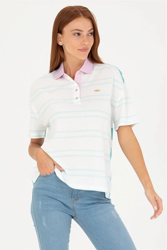 Футболка-поло из хлопка в полоску - G082SZ0110MAHFER Футболка жен. (VR083, 2XS)