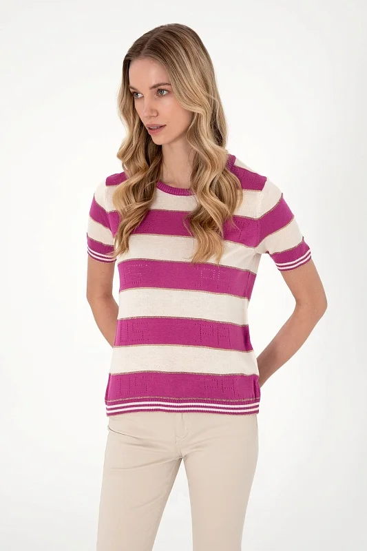 Футболка из смесовой вискозы ажурной в полоску - G082SZ0TK0YEON Кофта жен. (VR041, XS)