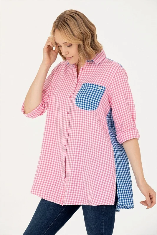 Рубашка из хлопка в клетку удлиненная - G082SZ0040LARCES Сорочка жен. (VR041, 34)