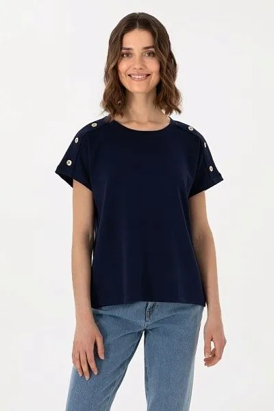 Футболка с модалом свободного кроя с декоративными пуговицами - G082SZ0110SAPER Футболка жен. (VR033, L)