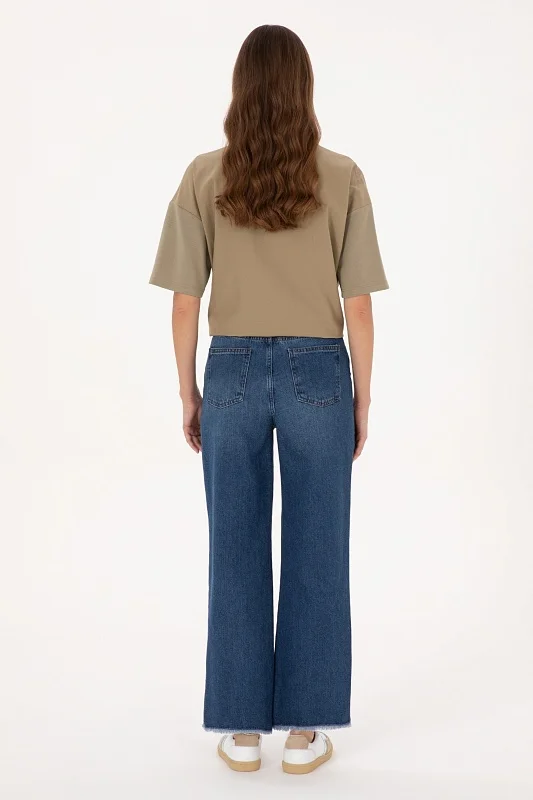 Джинсы широкие с бахромой по низу - G082SZ0800LOOSE25K Джинсы жен. (DN0022, 32)