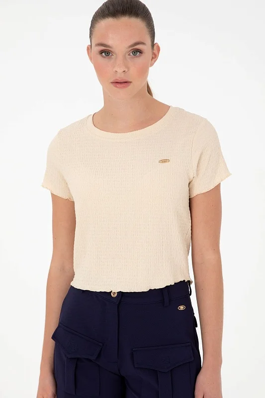 Футболка укороченная из жатой ткани - G082SZ0110PETU Футболка жен. (VR090, XS)