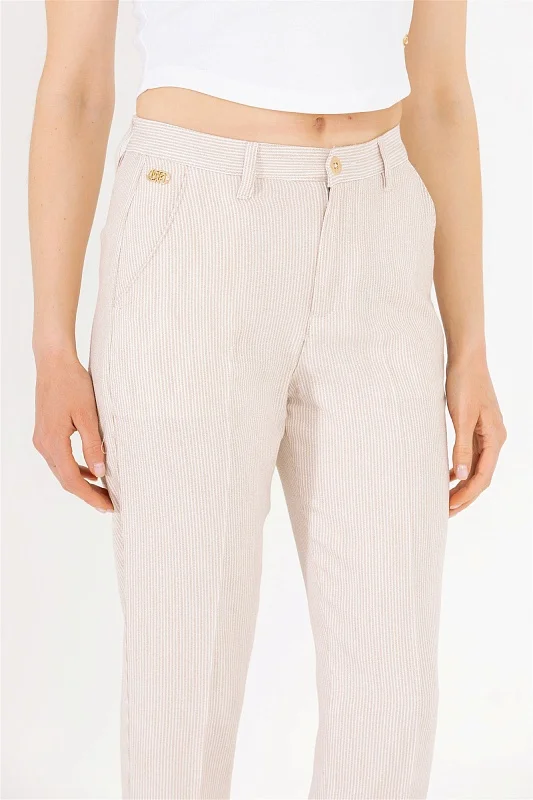 Брюки в полоску с добавлением льна - G082SZ0780RAMUS Брюки жен. (VR085, 32)