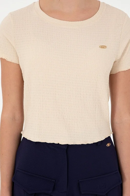 Футболка укороченная из жатой ткани - G082SZ0110PETU Футболка жен. (VR090, XS)