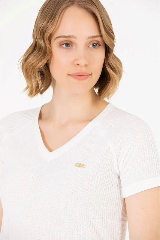 Футболка из смесовой вискозы с V-образным вырезом - G082SZ0110MASHA Футболка жен. (VR019, 2XS)