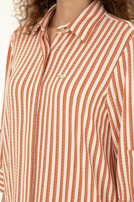 Платье-рубашка мини из смесовой вискозы в полоску - G082SZ0320NAKA Платье жен. (VR042, 34)