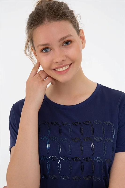 Футболка из модала с принтом из пайеток - G082SZ0110DEMBER Футболка жен. (VR033, 2XS)