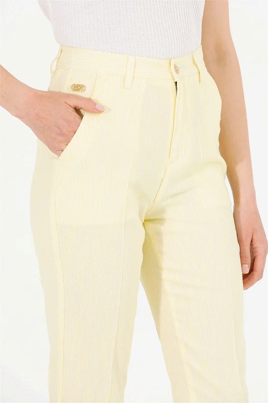 Брюки в полоску с добавлением льна - G082SZ0780RAMUS Брюки жен. (VR168, 38)