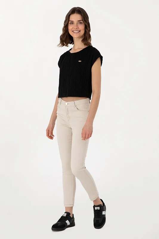 Блузка с рельефным узором укороченная - G082SZ0110SOPHIA Футболка жен. (VR046, XS)