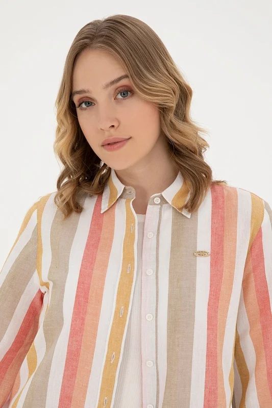 Рубашка из хлопка с добавлением льна в полоску укороченная - G082SZ0040MARA Сорочка жен. (VR042, 32)