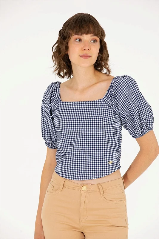 Топ в клетку с объемными рукавами - G082SZ0040RC-JOLEY Сорочка жен. (VR033, 42)