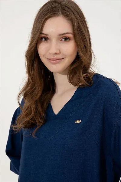 Блузка с V-образным вырезом свободная - G082SZ0770REVER Куртка джинс. жен. (DN0022, 36)