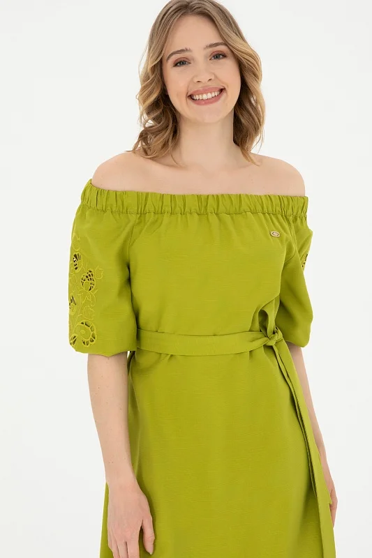 Платье миди из лиоцелла  вискозой с открытыми плечами - G082SZ0320SOVA Платье жен. (VR087, 36)