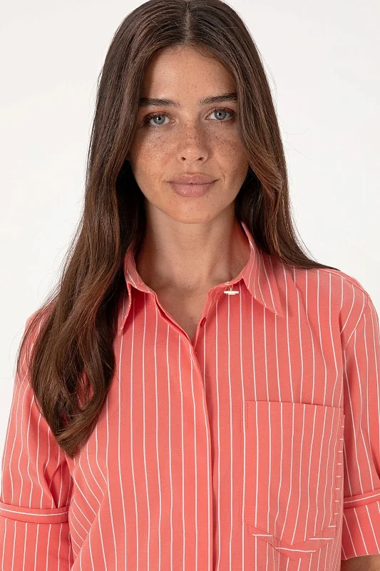 Рубашка из смесового хлопка в полоску удлиненная - G082SZ0040LIPPE Сорочка жен. (VR213, 38)