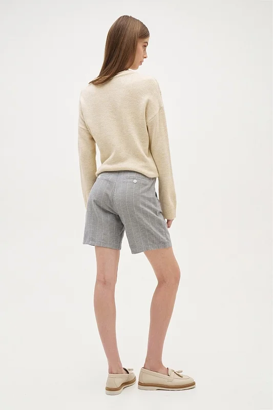 Шорты из хлопка с добавлением льна в полоску - G082SZ0310SIWAN-S Бермуды жен. (VR036, 34)