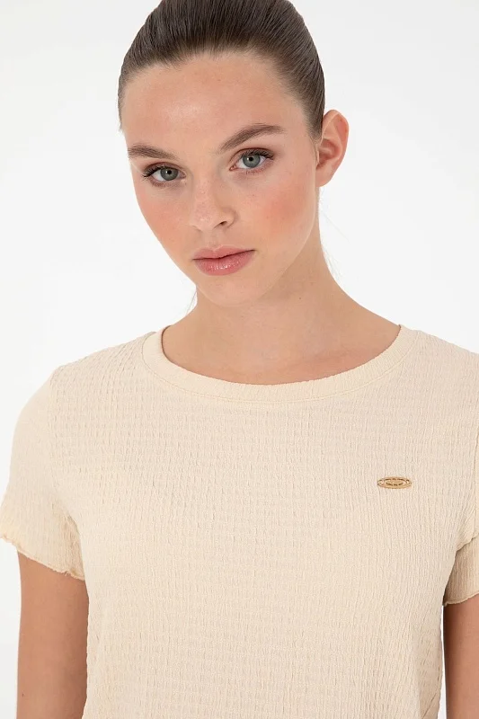 Футболка укороченная из жатой ткани - G082SZ0110PETU Футболка жен. (VR090, XS)